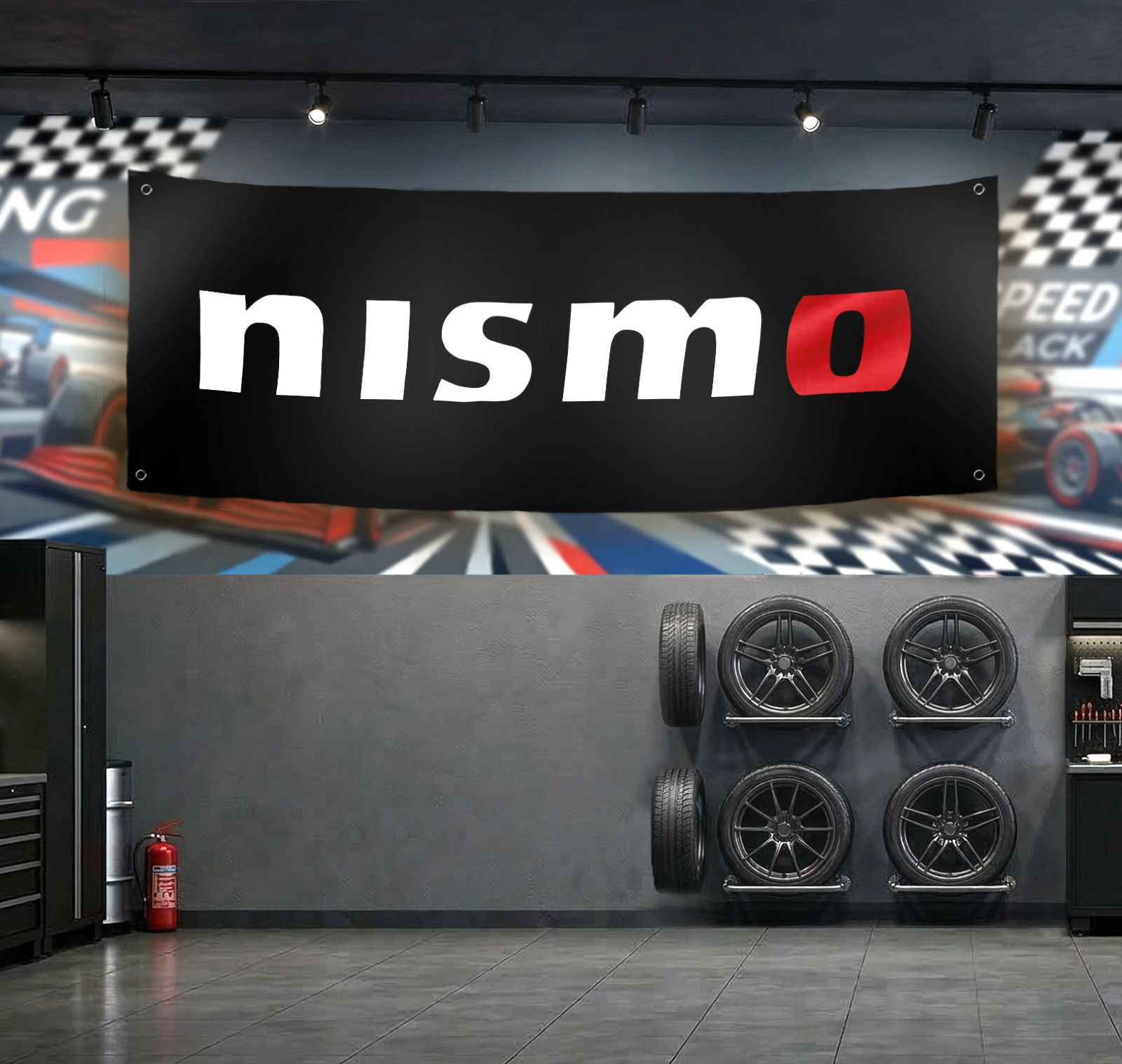 NISMO Racing Logo Black Garage Flag Banner 71x24 Wall Decor
