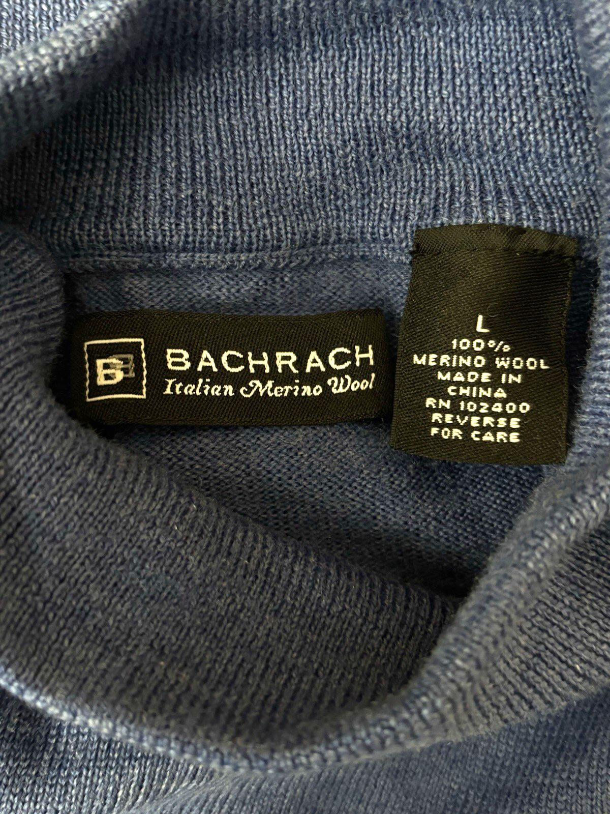 BACHRACH Men\'s Sweater 100% Italian Merino Wool  Mock Neck Blue  Size Large NWOT