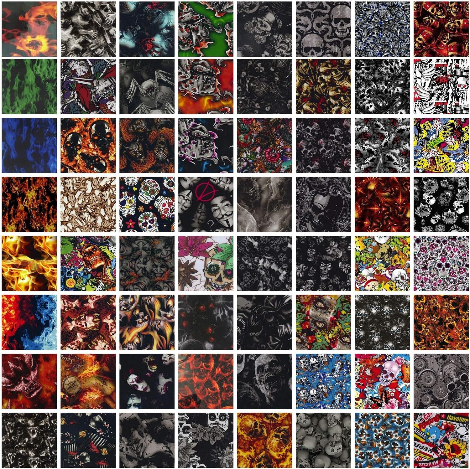 Water Transfer Printing Film - 5 Random Rolls of Hydrographic Skull & Flame Desi