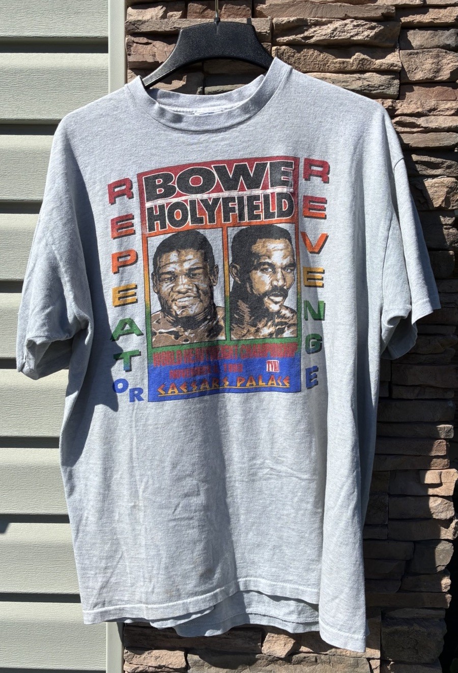 Vintage 90s Bowe vs Evander Holyfield Tee Shirt Boxing Caesar\'s Tower Vegas XXL