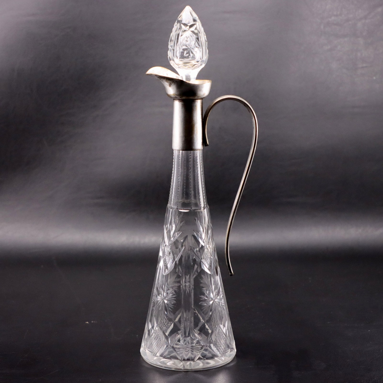 Star Brilliant Cut Crystal Claret Ewer Jug Silver Plate Spout 12\