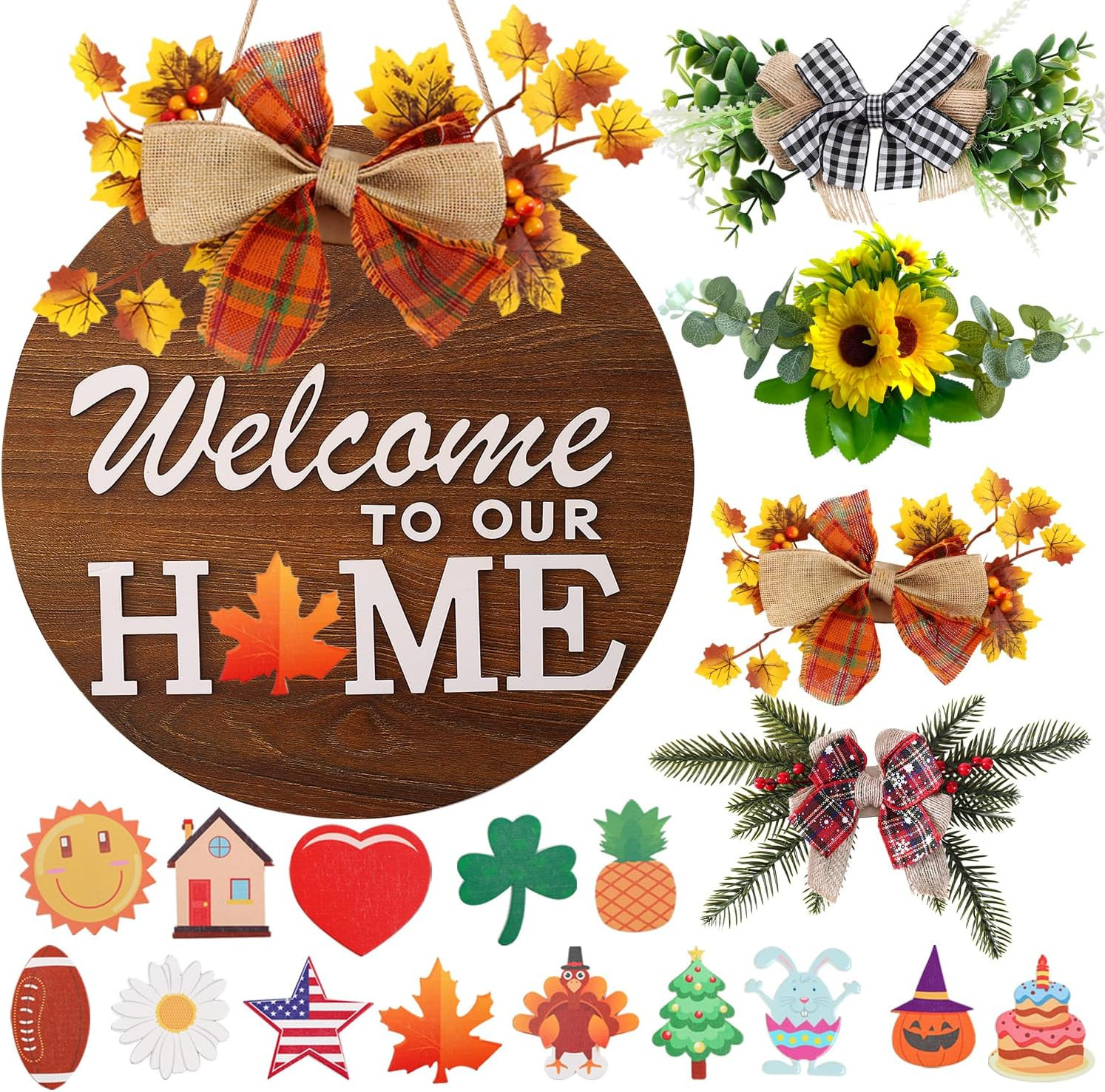 Interchangeable Welcome Sign for Front Door with 4 Seasonal Wreaths and 14 Chang Interchangeable Welcome Sign for Front Door with 4 Seasonal Wreaths and 14 Chang