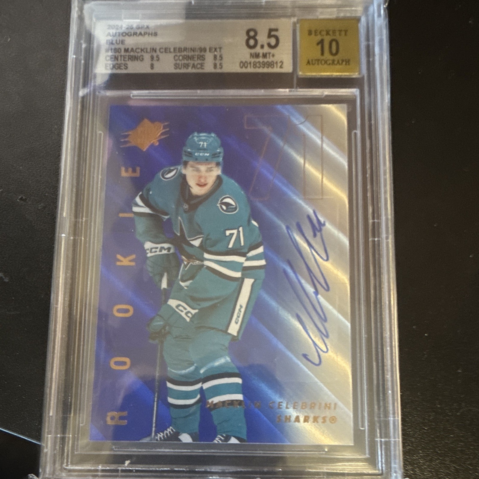 Upper Deck 2024-25 SPx Extended Rookies Celebrini #160 Blue Auto /99 Sharks Upper Deck 2024-25 SPx Extended Rookies Celebrini #160 Blue Auto /99 Sharks