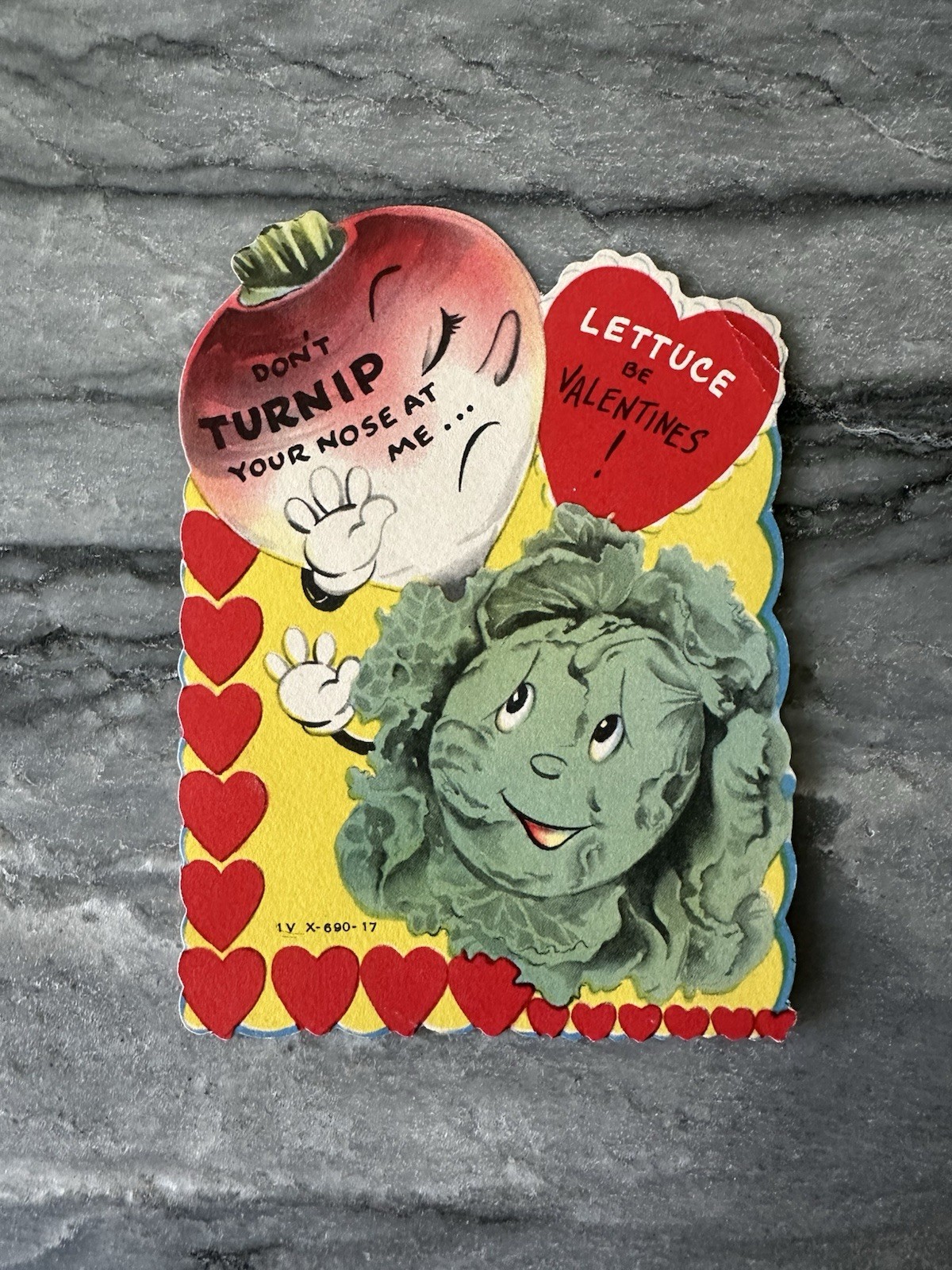 Rare Vintage Valentine Anthropomorphic Lettuce Salad Turnip Root Vegetable Heart Rare Vintage Valentine Anthropomorphic Lettuce Salad Turnip Root Vegetable Heart