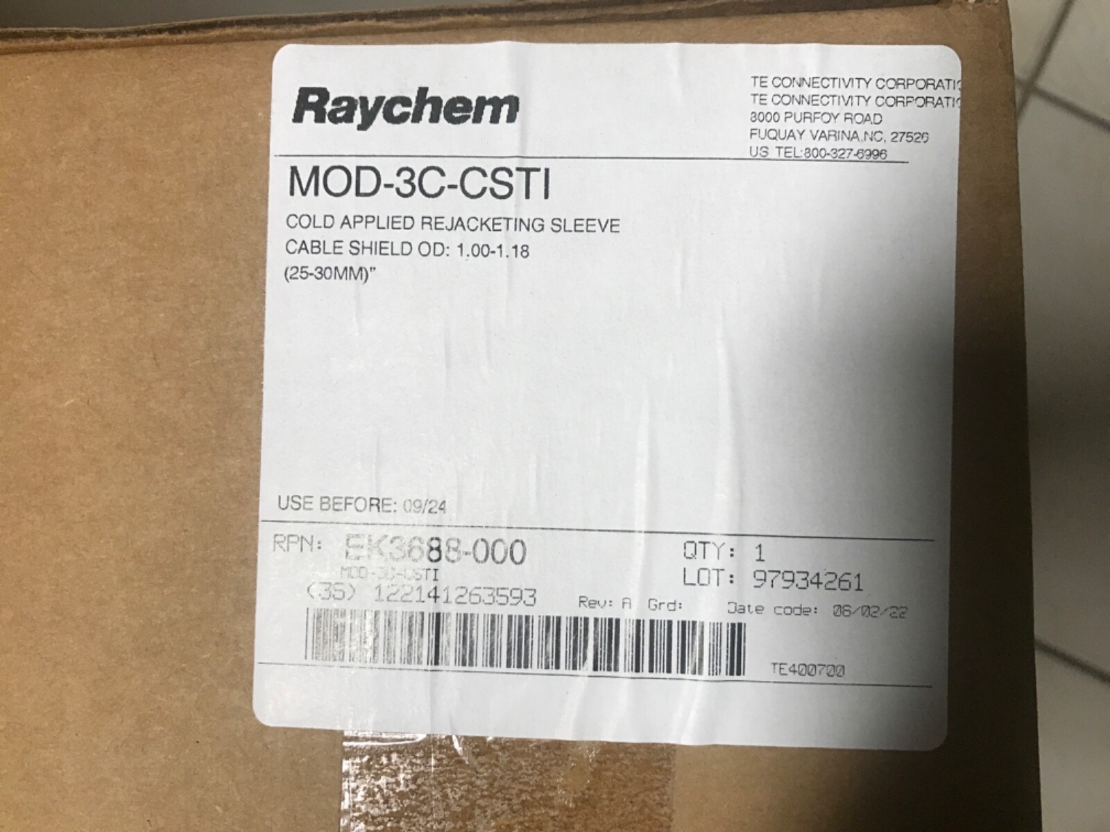 Raychem TE Connectivity MOD-3c-CSTI Cold Shrink Kit ships from Texas
