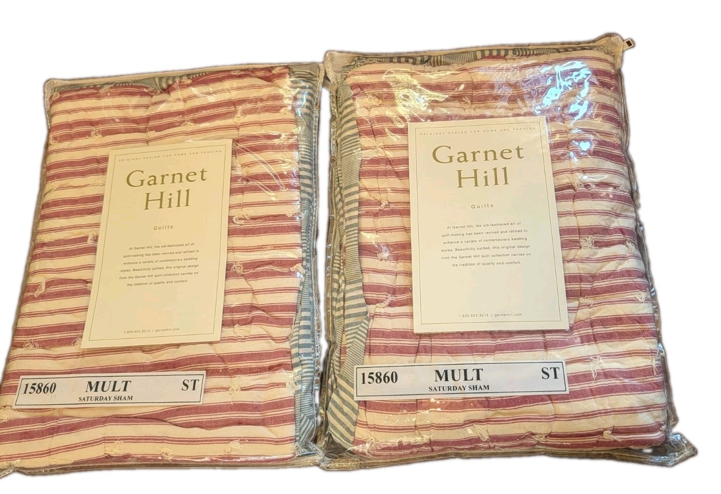 2 pc GARNET HILL Red Stripes 100% Cotton Shams Standard 15860 **NEW** 2 pc GARNET HILL Red Stripes 100% Cotton Shams Standard 15860 **NEW**