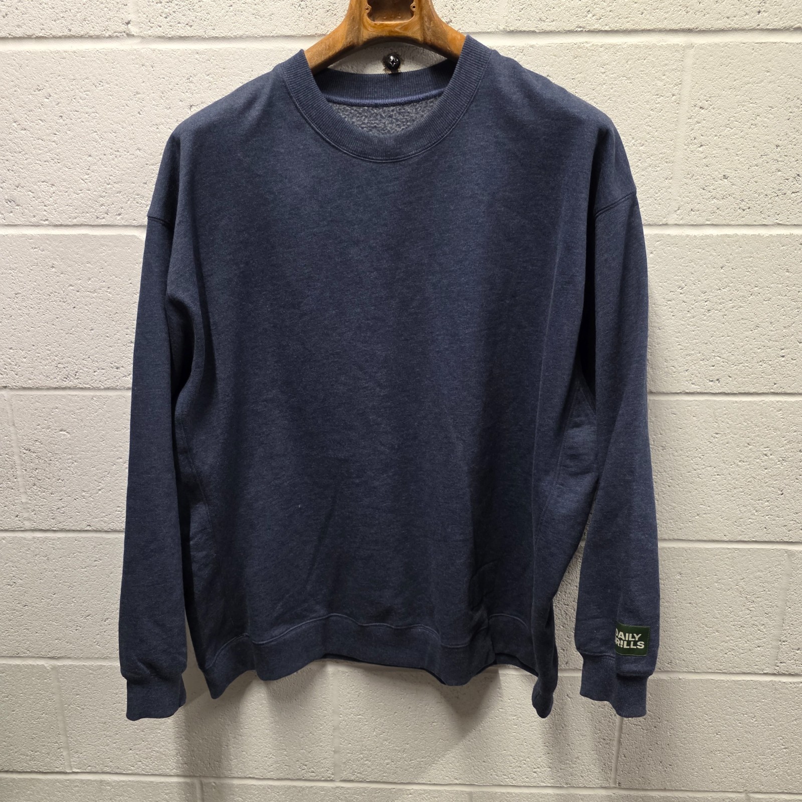 Daily Drills Butter Navy Blue Oversized Cotton Crewneck Sweatshirt  L XL 27x30