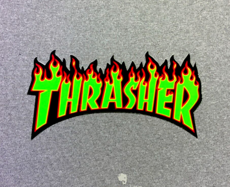 Thrasher Flame Logo Skateboard Sticker Green 6\