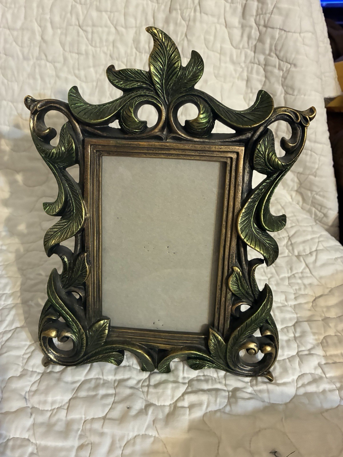 Vintage Ornate Cast Metal Picture Frame Rococo Baroque Green Verdigris Gold Vintage Ornate Cast Metal Picture Frame Rococo Baroque Green Verdigris Gold