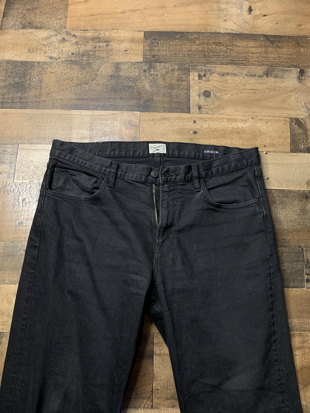 Faherty Jeans Mens 36x30 Black Straight Dark Wash Stretch Denim Pants Casual