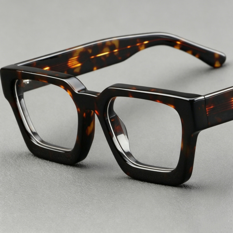 Vintage Thick Square Acetate Eyeglass Frame Men Women Tortoise Full Rim Glasses