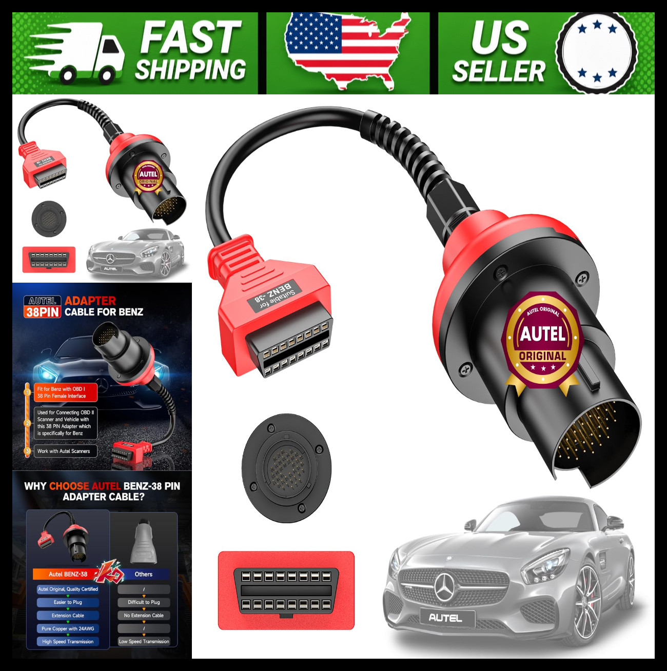 Autel BENZ-38 Pin Adapter for Mercedes-Benz Pre-2001 OBD2 Scanner Autel BENZ-38 Pin Adapter for Mercedes-Benz Pre-2001 OBD2 Scanner