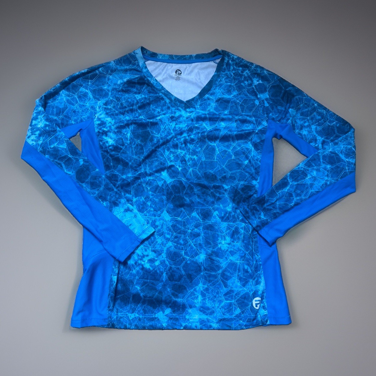 Pelagic Performance Fishing Shirt Blue Geometric Long Sleeve Stretch Men\'s Large Pelagic Performance Fishing Shirt Blue Geometric Long Sleeve Stretch Men\'s Large