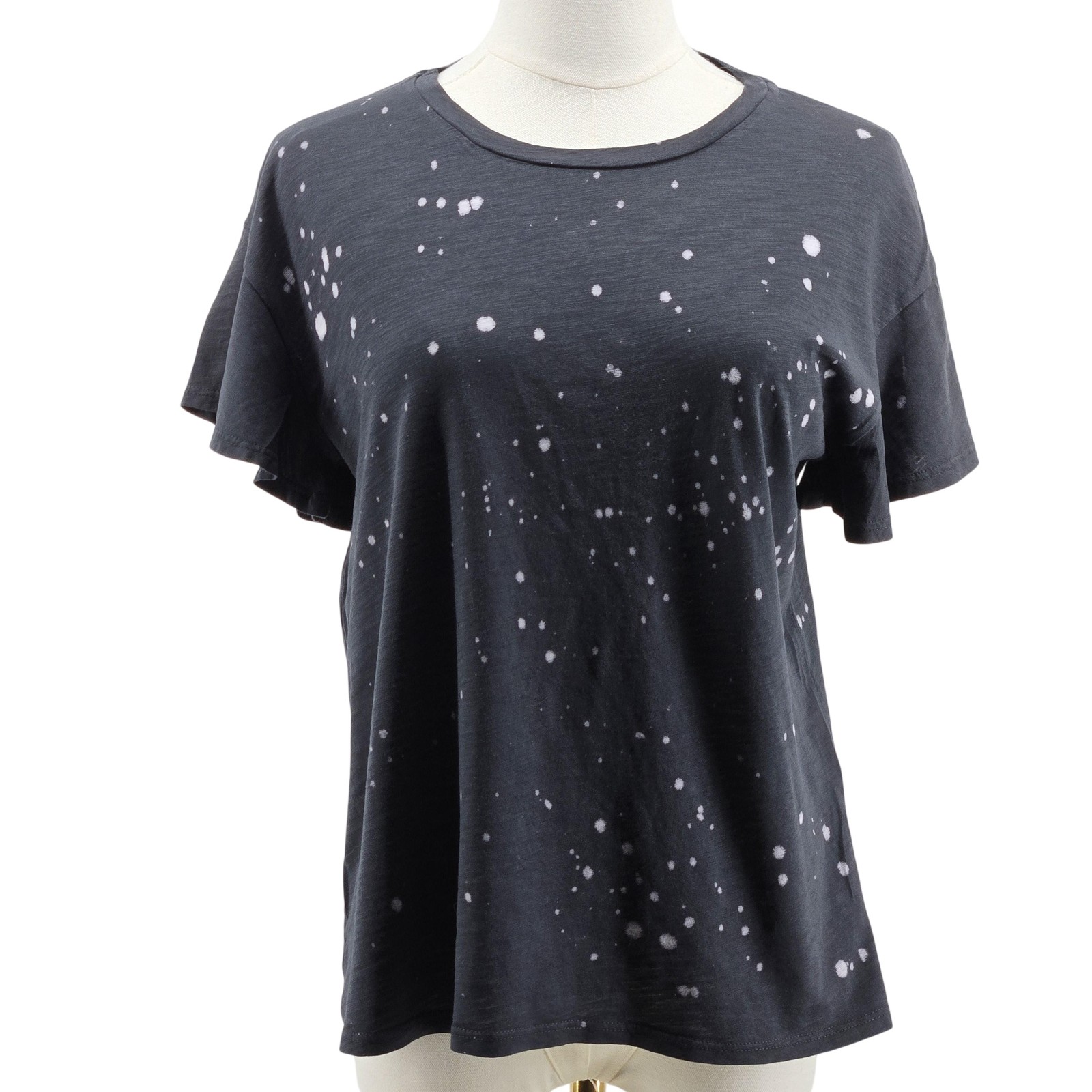 T.La Shirt Womens XS Black Ruffle Flutter Sleeve Polka Dot Jersey Basic