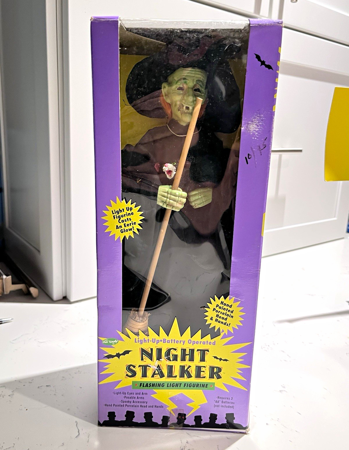 Fun World Night Stalker Witch 12” Light Up Halloween Figurine Black Cat VTG Box