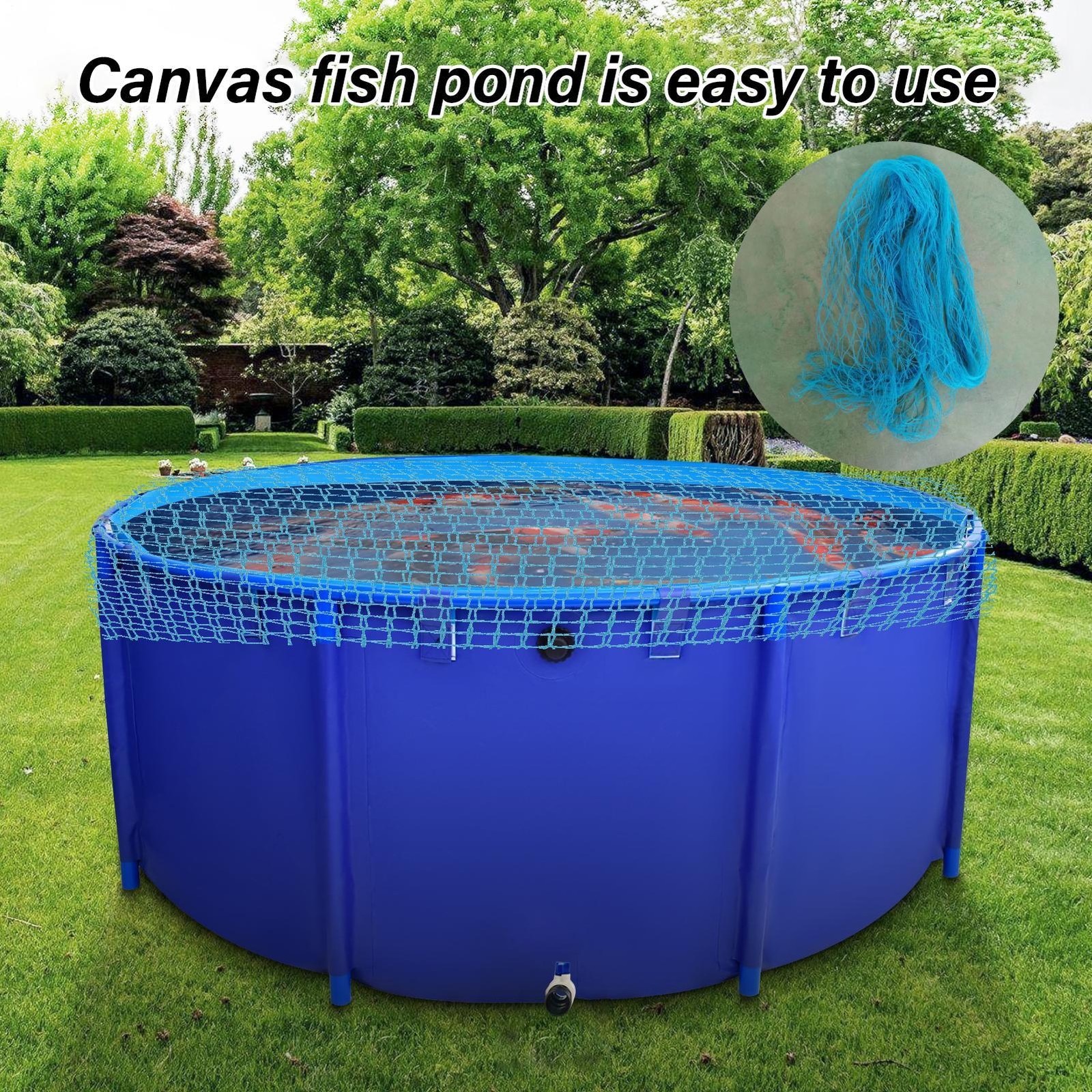 Canvas Fish Pond Above Ground Fish Tank 634 Gal Round Koi Pond (Blue)