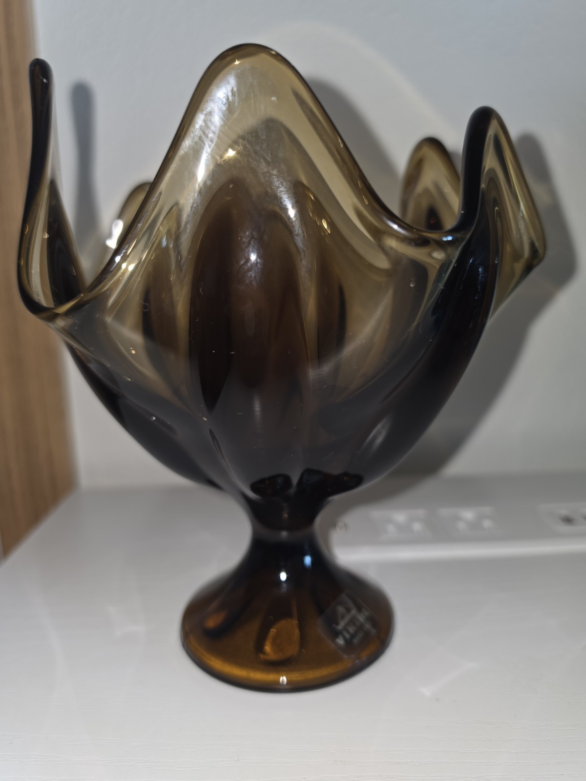 VTG MCM Viking Glass Smoke Brown Epic Six Petal Pedestal Compote Bowl