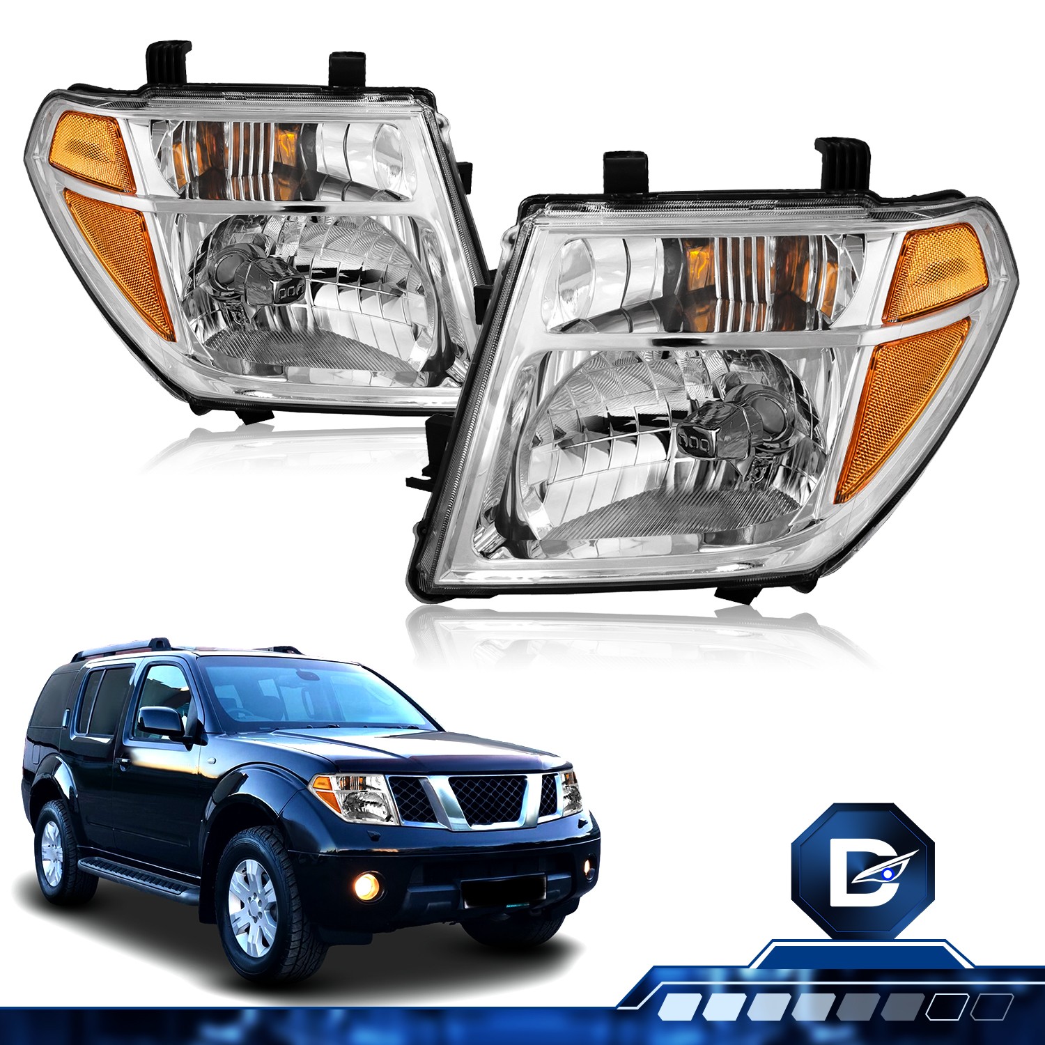 For 2005-2008 Nissan Frontier 05-07 Pathfinder Halogen Chrome Headlights Pair 