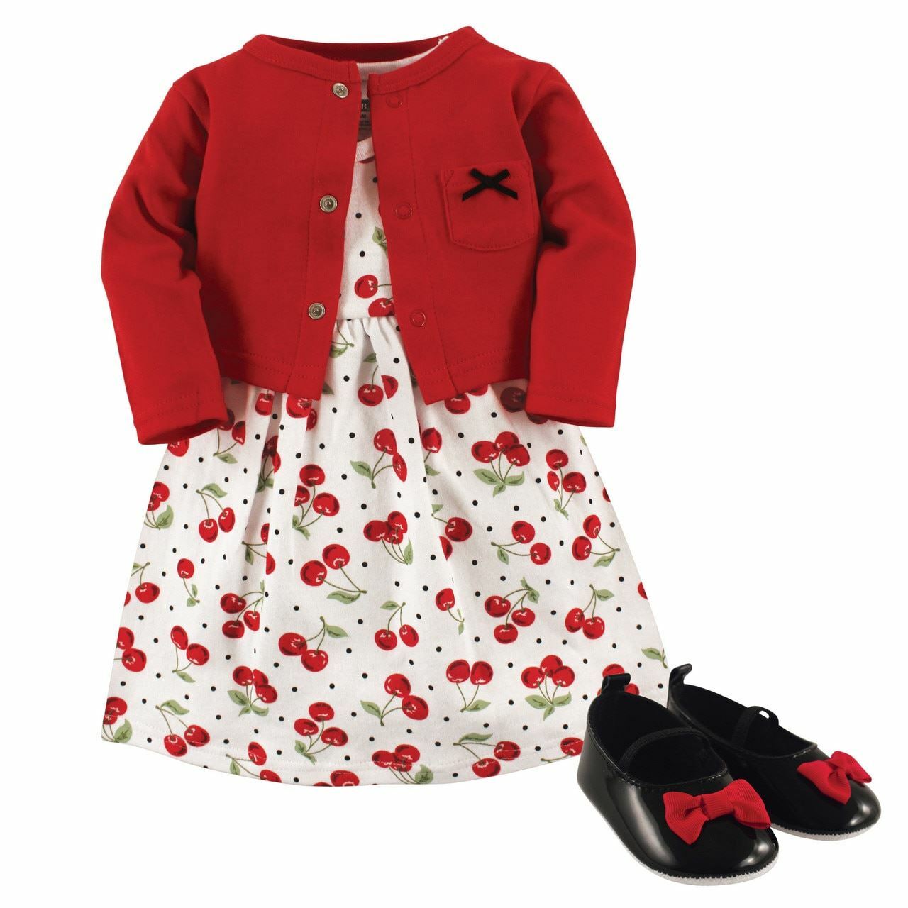 Hudson Baby Dress, Cardigan and Shoes, 3-Piece Set, Cherries Hudson Baby Dress, Cardigan and Shoes, 3-Piece Set, Cherries