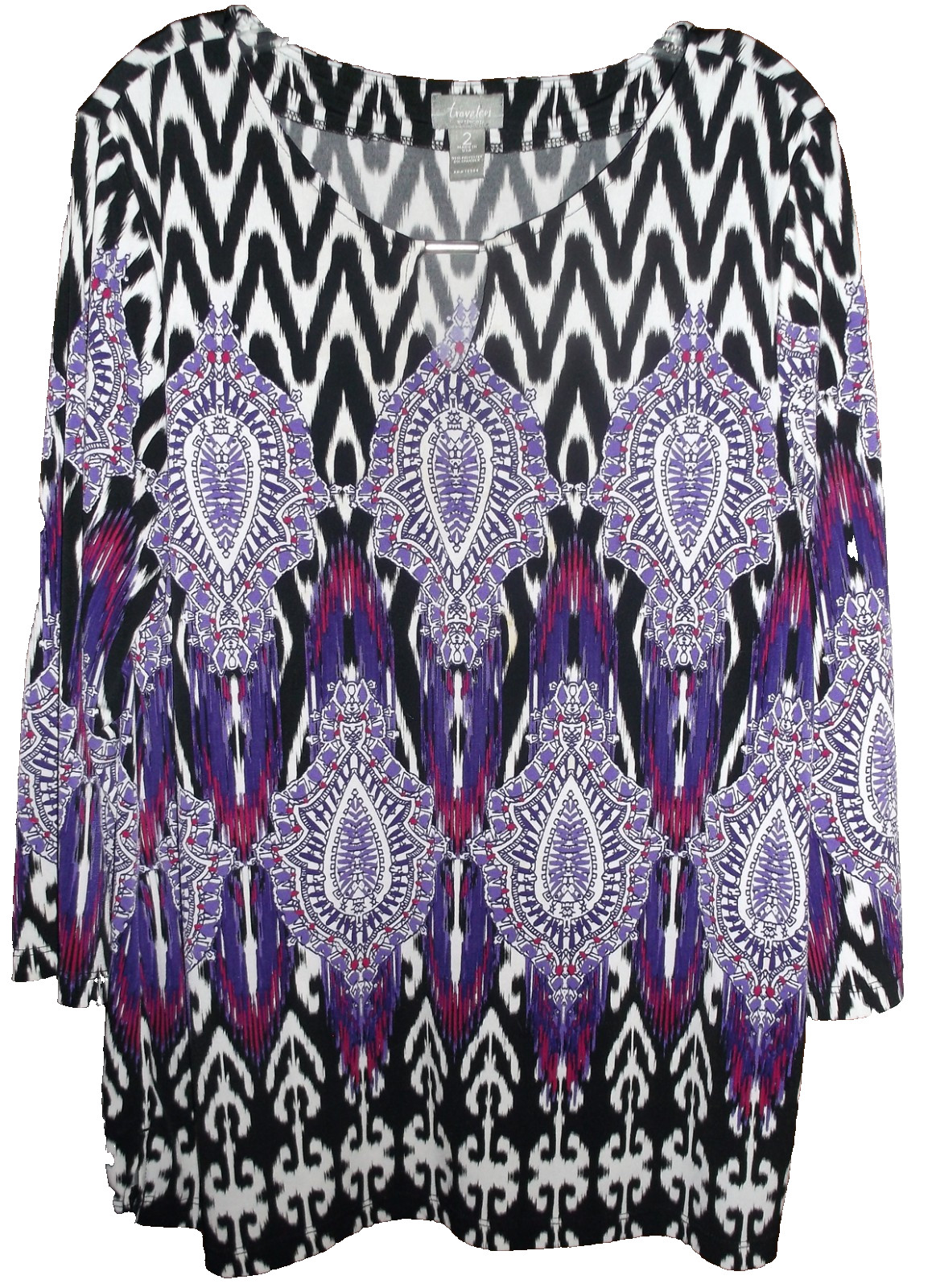 🦋💎💥 Travelers by CHICO\'S  💥💎🦋  Printed Top Stretch Size 2 (US Size L/12)
