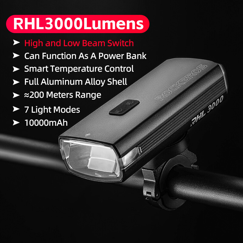 ROCKBROS Bicycle Front Light High Brightness 3000LM Waterproof Type-C Head Light