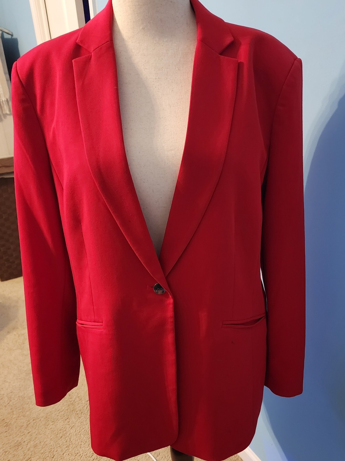 Worthington Women\'s Red Solid Single-Button Long Blazer Lined Long Sleeve XL
