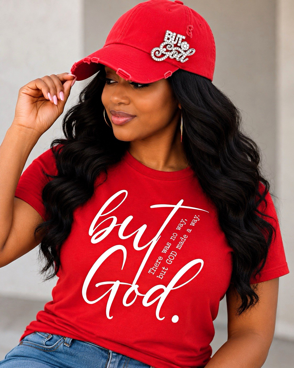 Women’s Red Graphic T-Shirt Crew Neck Short Sleeve “But God” - Size 3X