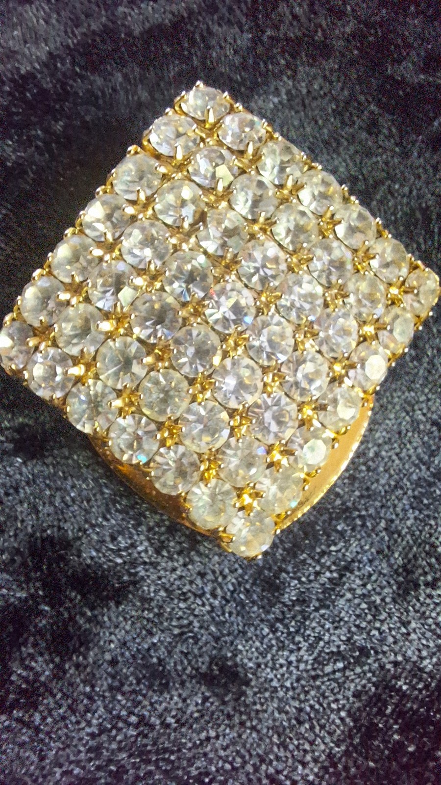 Vintage Large Rhinestone Fur Dress Clip Clear Crystal Gold Tone Art Deco 2\