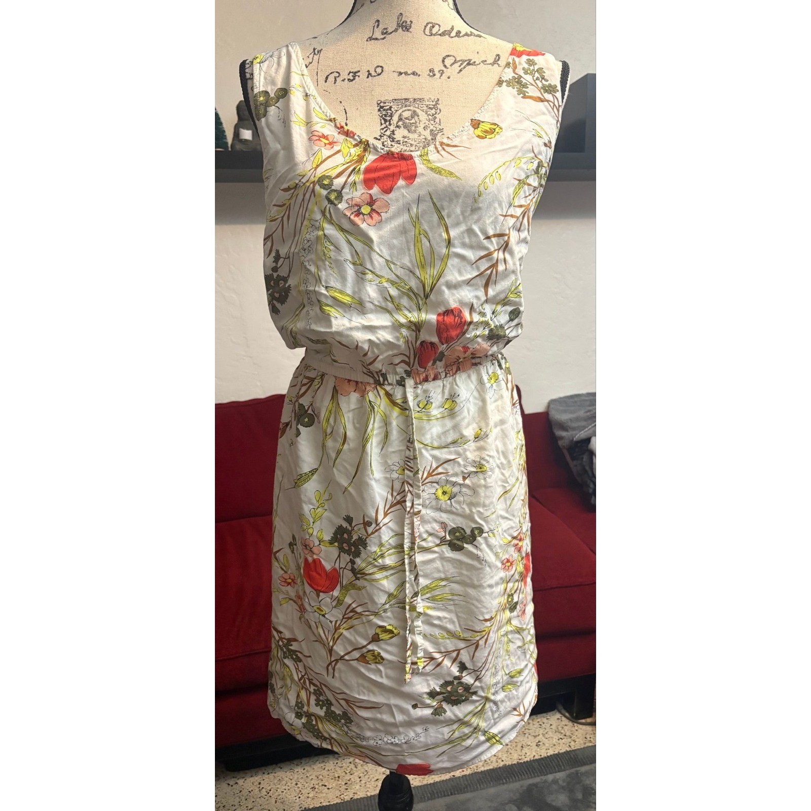 Old Navy Floral Shift Dress Sleeveless V-Neck Cream Botanical Plus Size 2X