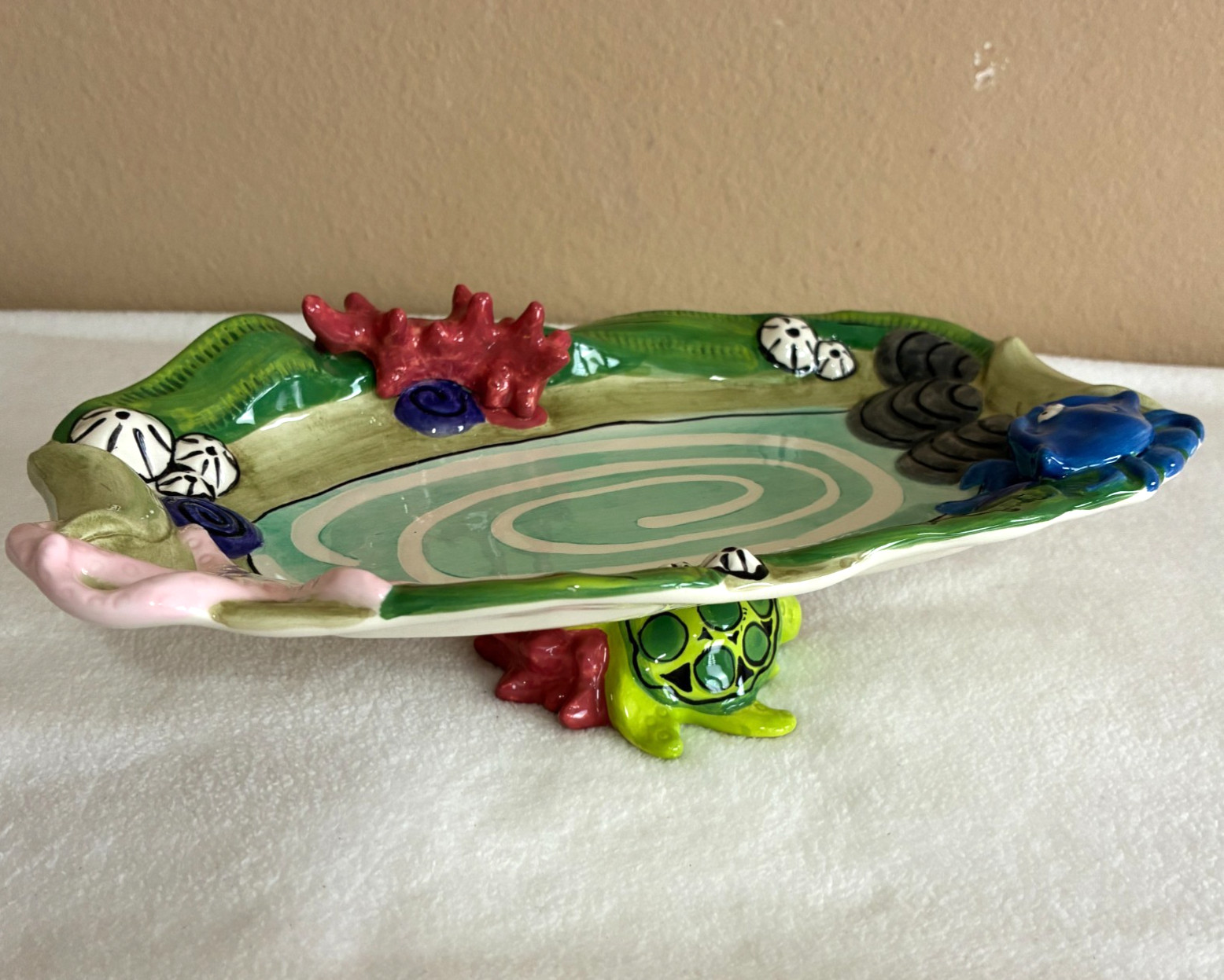 VTG Nicole Engblom Ceramic Sea Turtle Ocean Side Crab 10”x6\