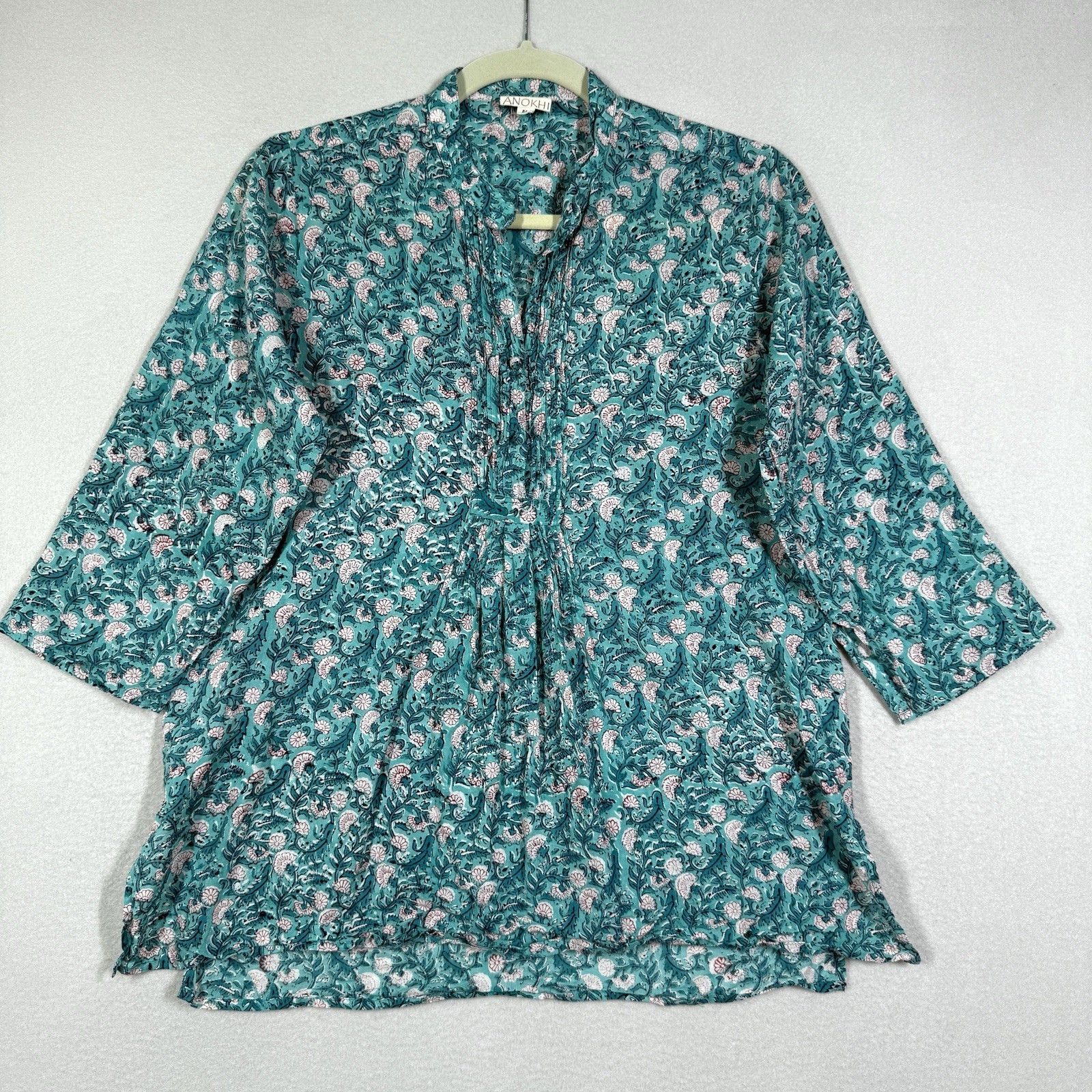 Anokhi Top Women Medium Floral Popover Blouse Pintuck Botanical Lightweight Boho Anokhi Top Women Medium Floral Popover Blouse Pintuck Botanical Lightweight Boho