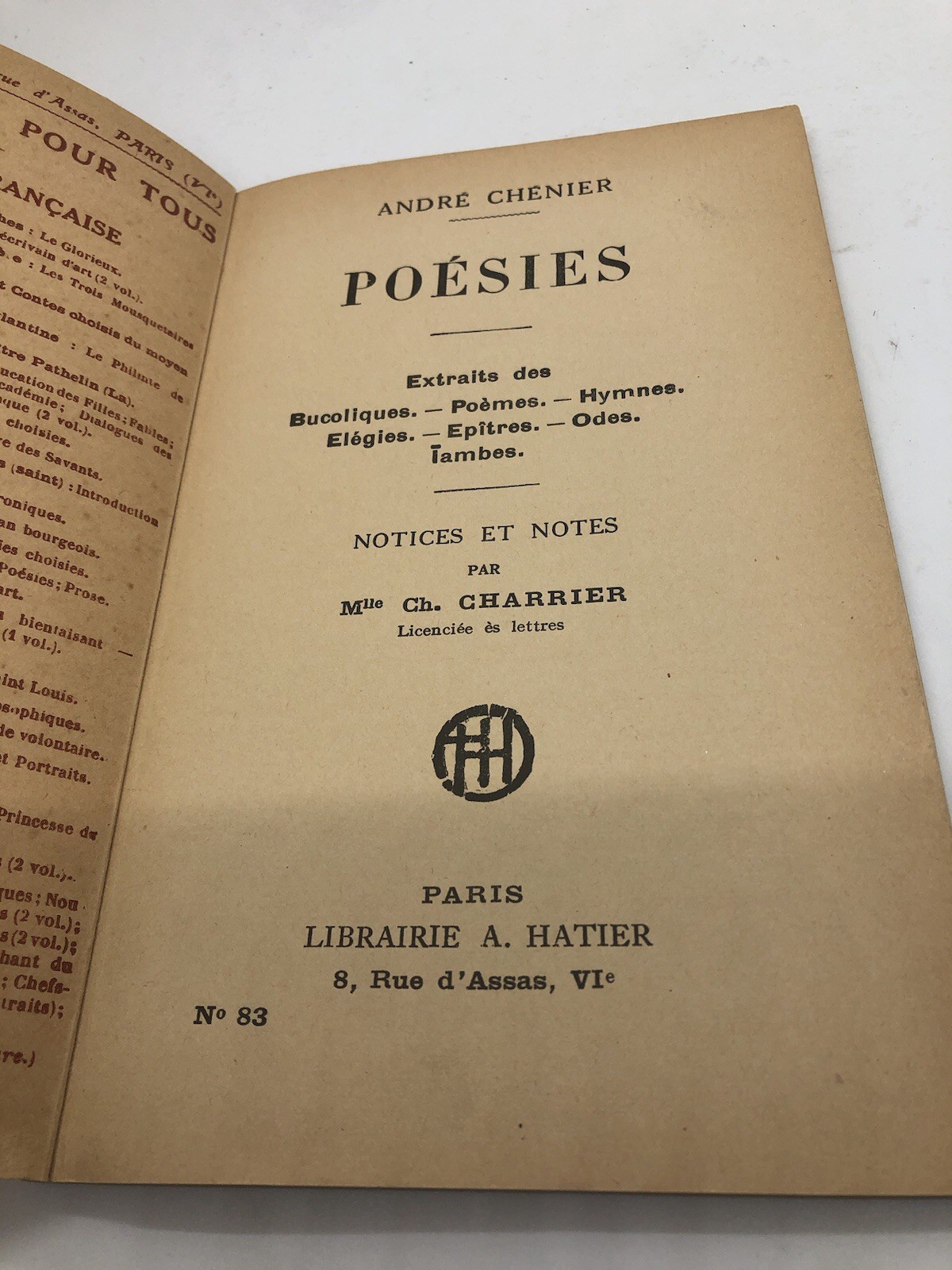 Andre Chenier Poesies Choisies French vintage paperback