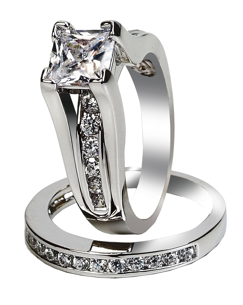 Wedding Engagement Ring Set Solid 925 Sterling Silver Princess cut Size 5-10 Her Wedding Engagement Ring Set Solid 925 Sterling Silver Princess cut Size 5-10 Her