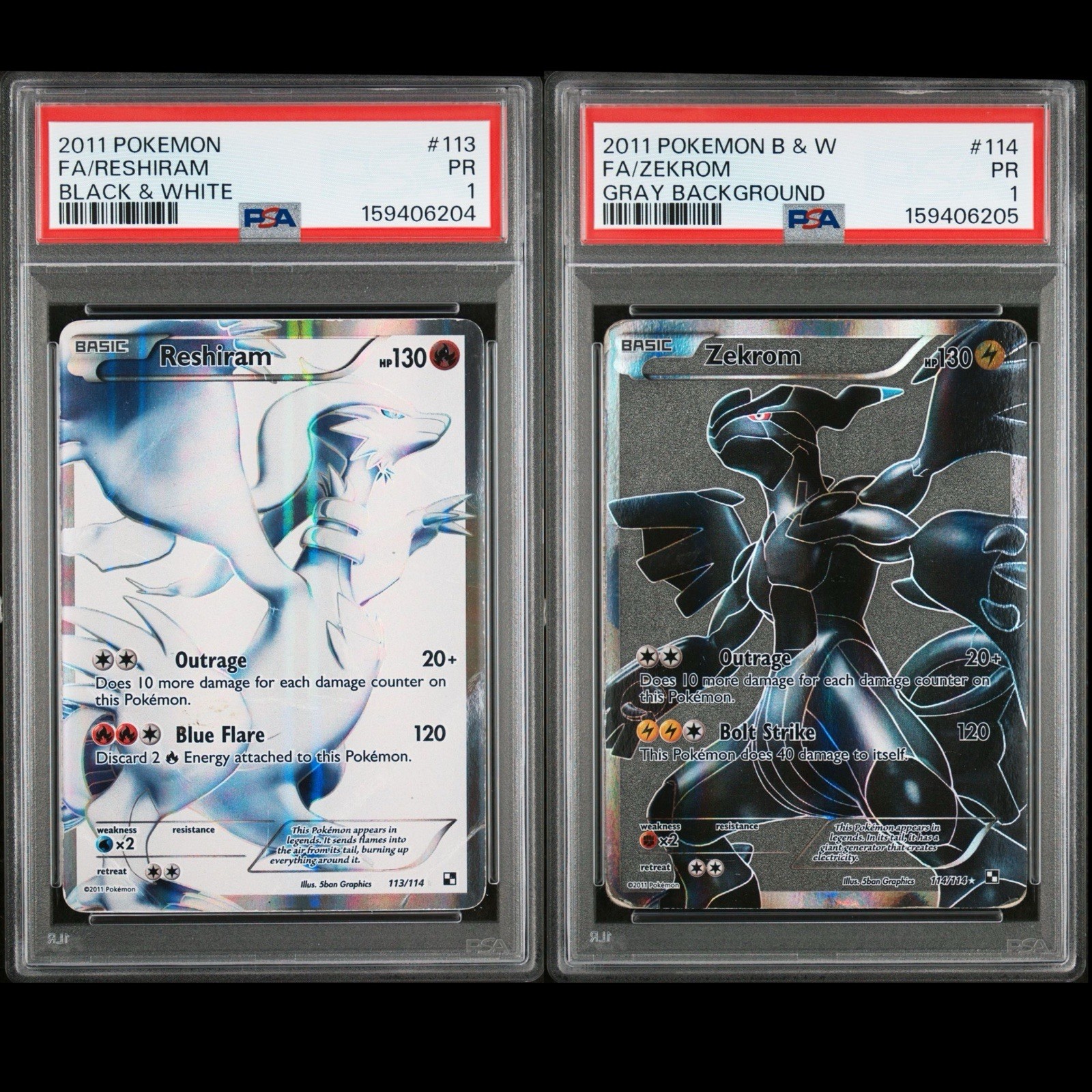 PSA 1 Sequential Reshiram Zekrom Black & White Full Art 113 114 2011 Pokemon PR
