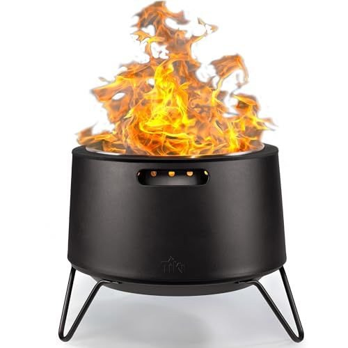 TIKI Social Smokeless Wood-Burning Fire Pit, 20-Inch, Cover, Ash Pan Black
