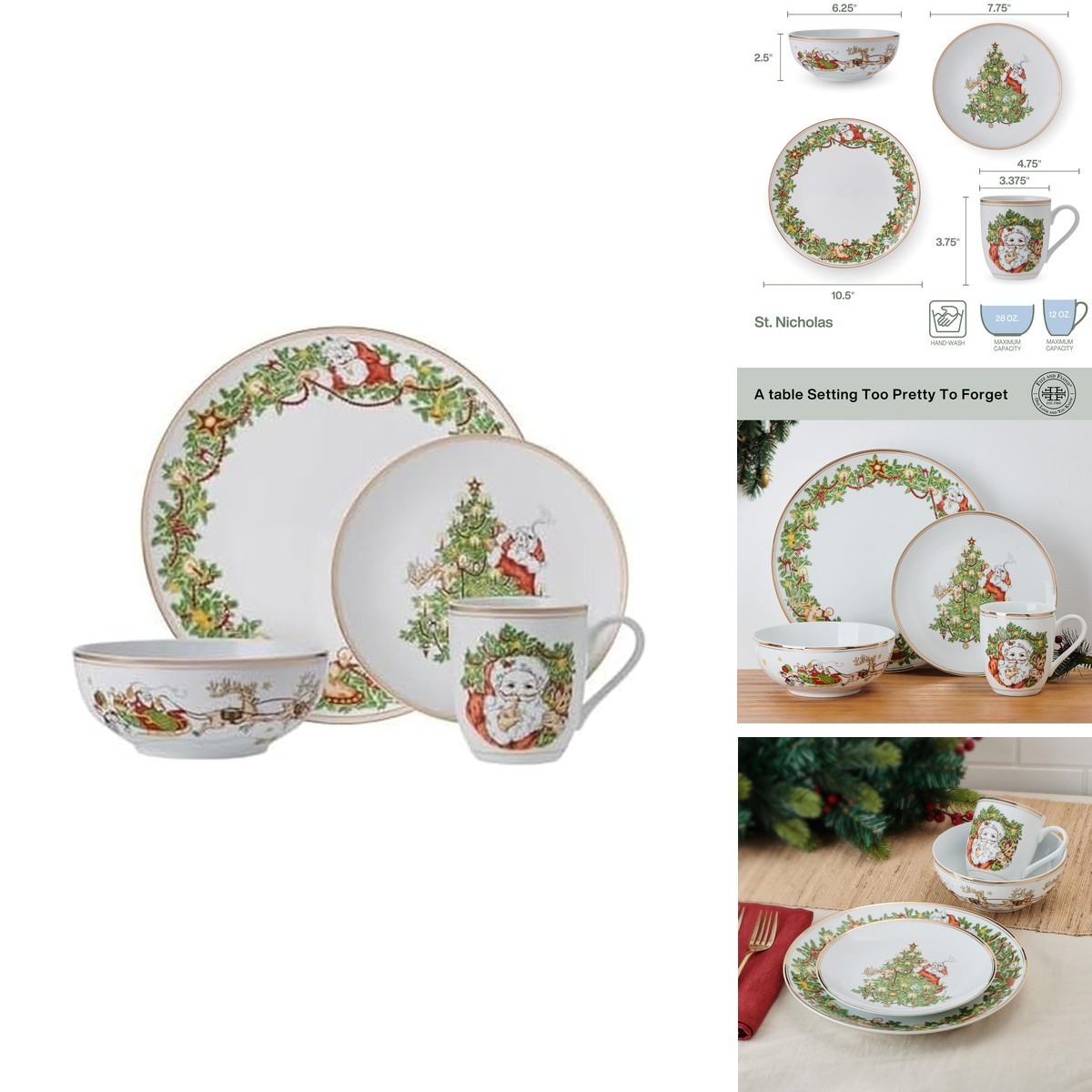Fitz And Floyd St. Nicholas Gold Banded Holiday 16 Piece Dinnerware Set Fitz And Floyd St. Nicholas Gold Banded Holiday 16 Piece Dinnerware Set