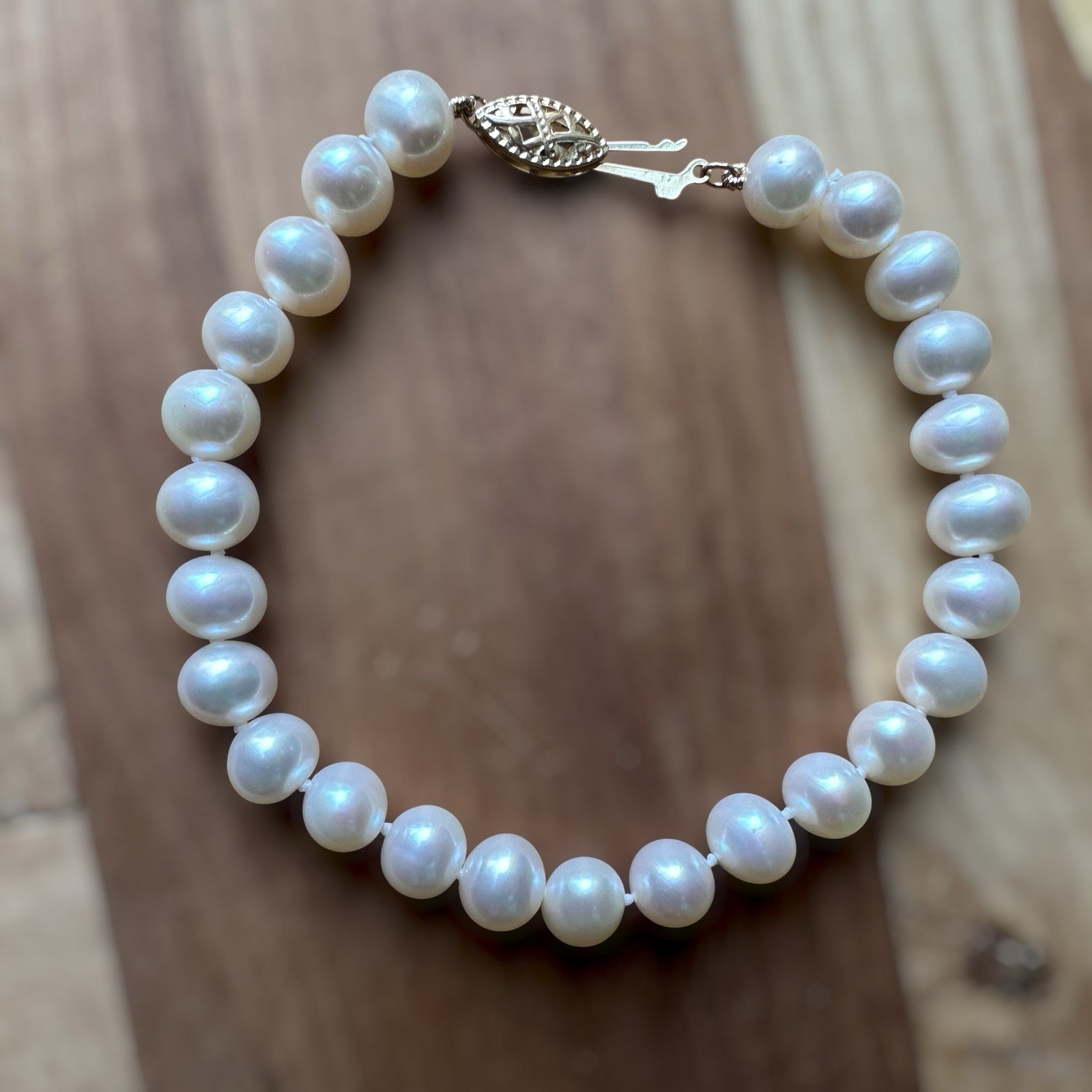 VTG White 7mm Cultured Freshwater Pearl Bracelet 7.25 Inch 14K Yellow Gold 12.6g