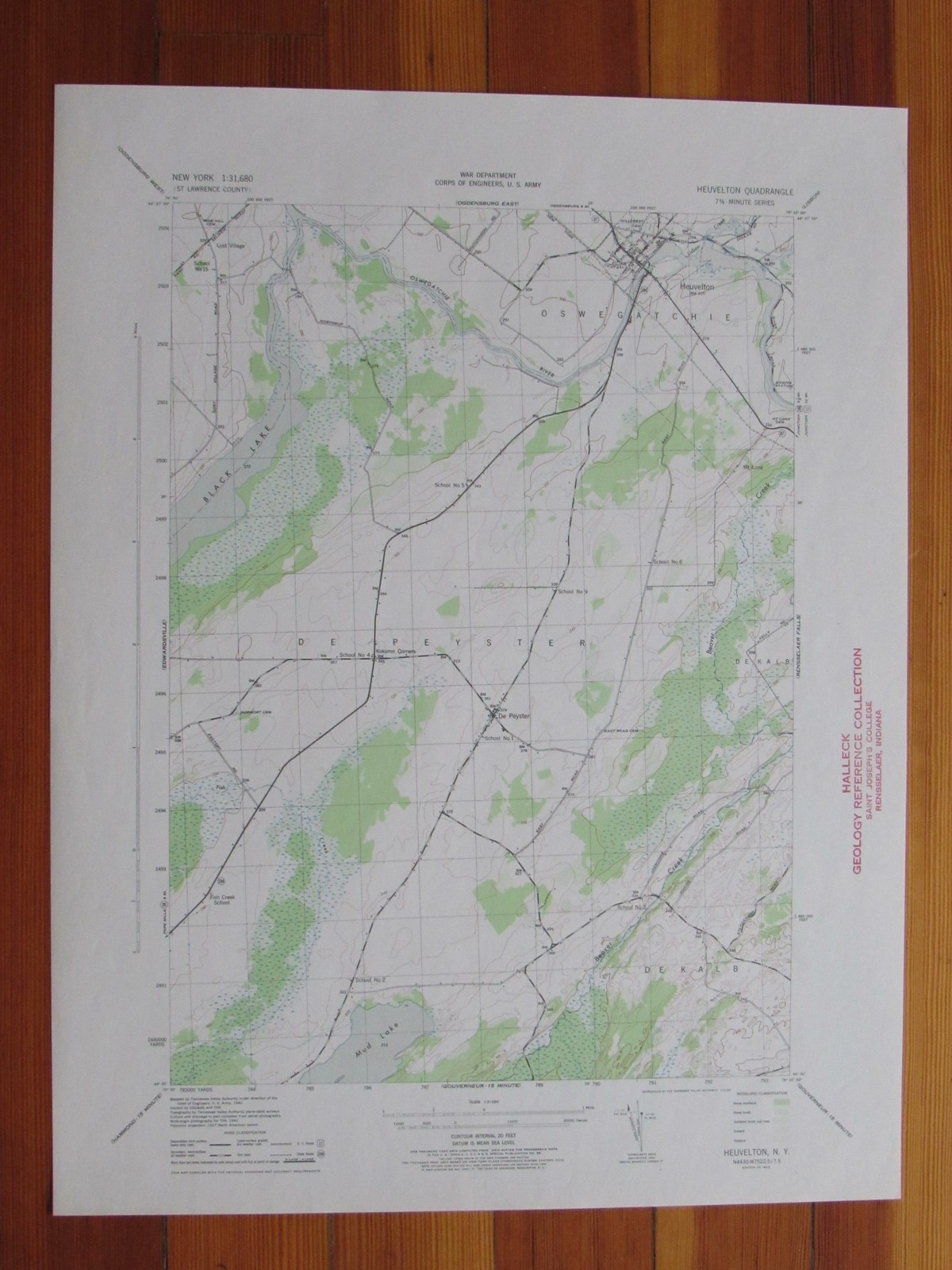 Heuvelton New York 1943 Original Vintage USGS Topo Map