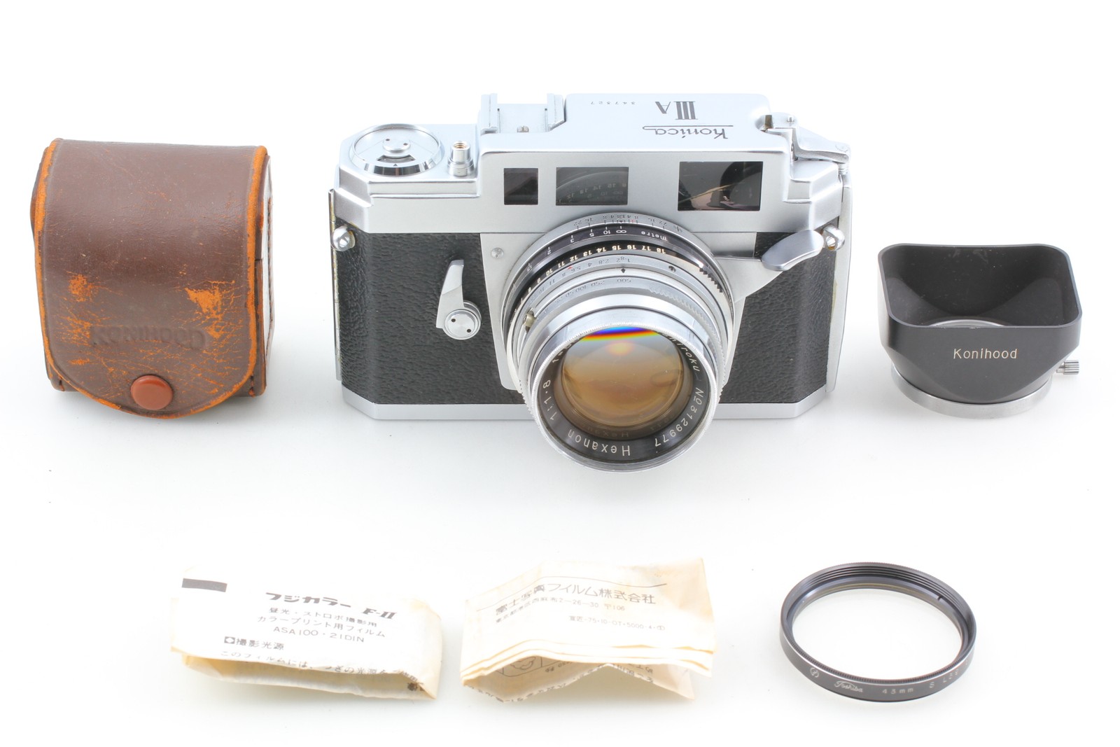 CLA'd [ Mint w/hood ] Konica III A IIIa Rangefinder Hexanon 50mm F1.8 From JAPAN