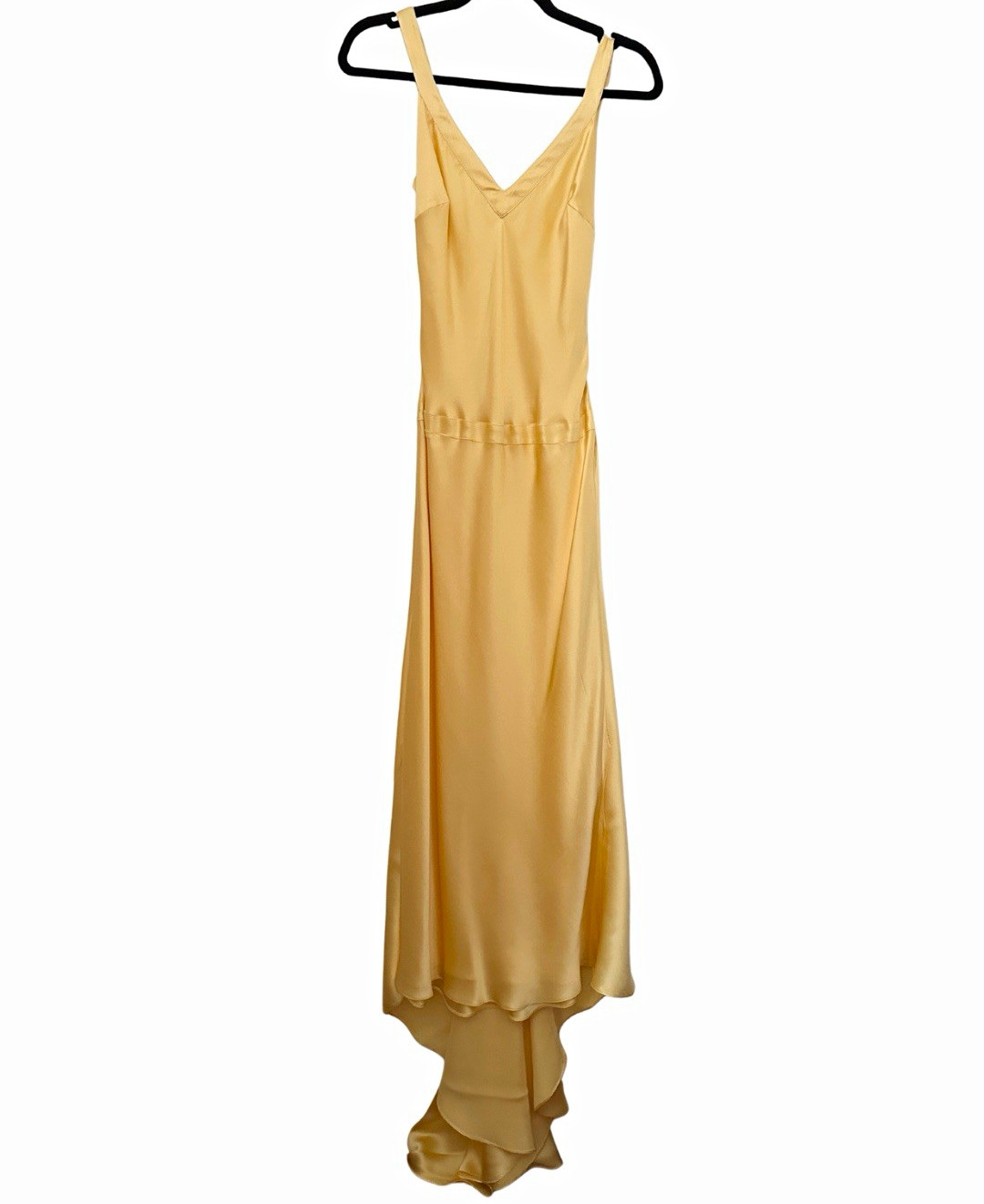 Y2K Cache Canary Yellow Homecoming Silk Dress with Train and Low Back, size 2