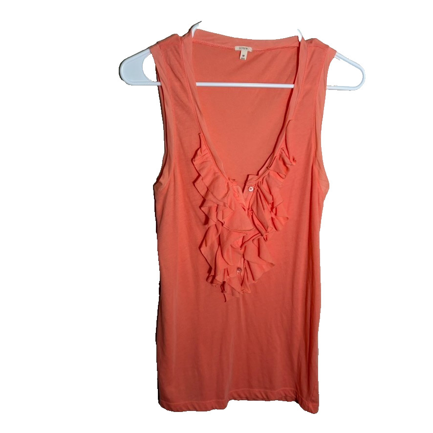 J Crew Tank Top Women\'s Medium Orange Ruffle Sleeveless Lightweight Shirt Blouse