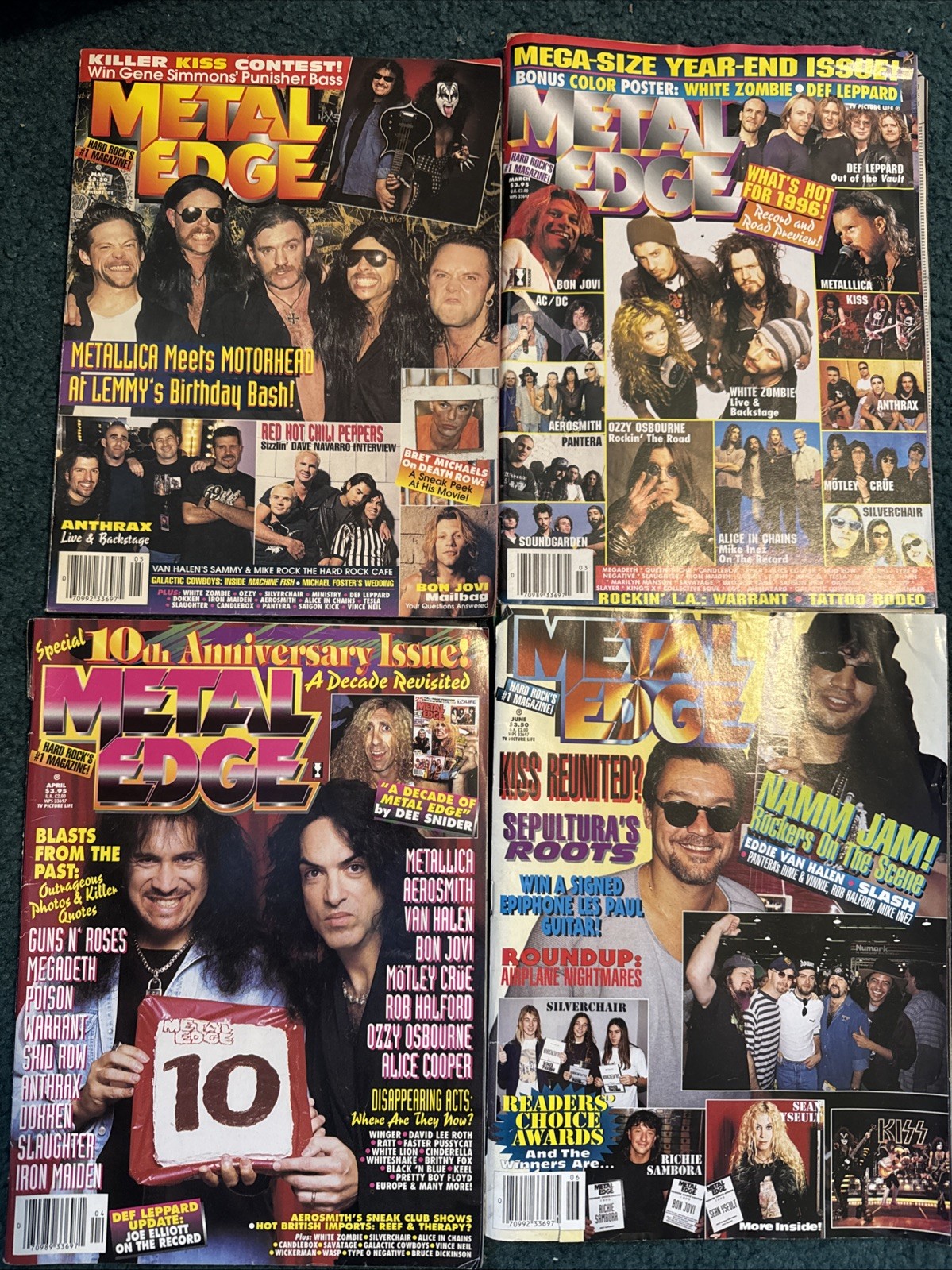 metal edge magazine Lot Of 4 1996 Metallica Ozzy Kiss Motley Aerosmith W/Posters