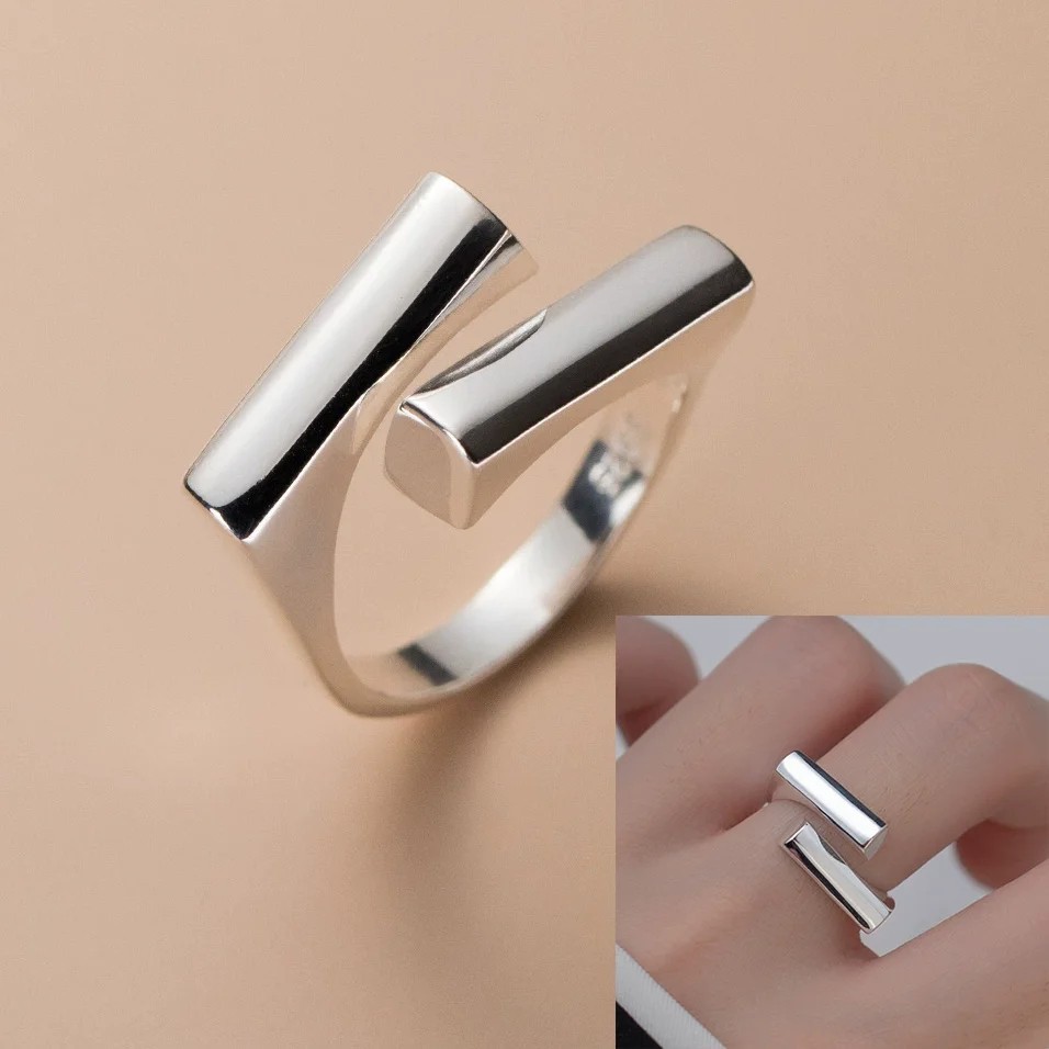 Unique 925 Sterling Silver Open Ring Simple Adjustable Vintage Women Jewelry