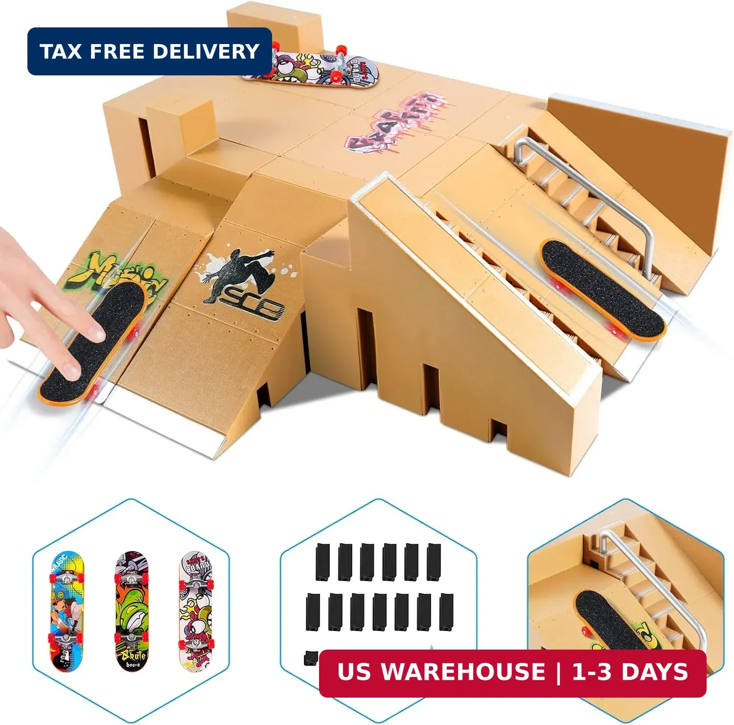 Fingerboard Skate Park Kit,Skateboard Finger Toys with 3 Finger Skateboards & 8 Fingerboard Skate Park Kit,Skateboard Finger Toys with 3 Finger Skateboards & 8
