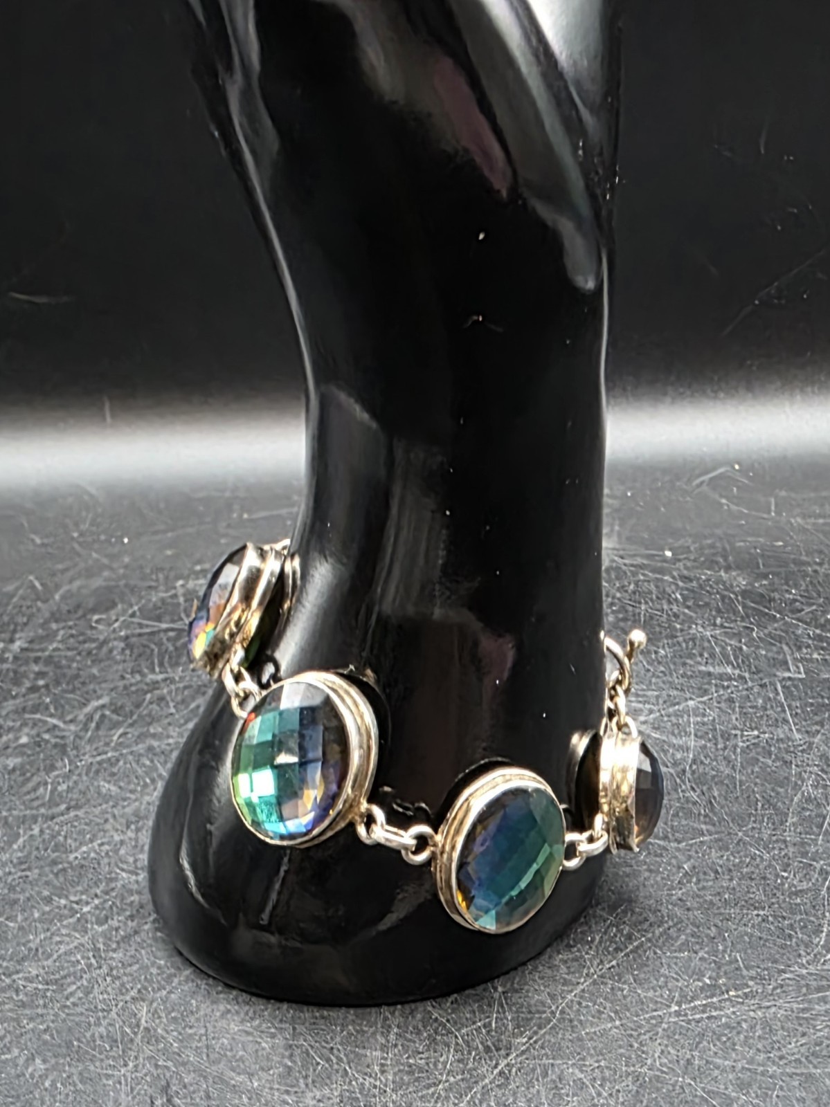  Vintage Mystic Topaz Gemstone 925 Sterling silver Jewelry Bracelet Size 7-8
