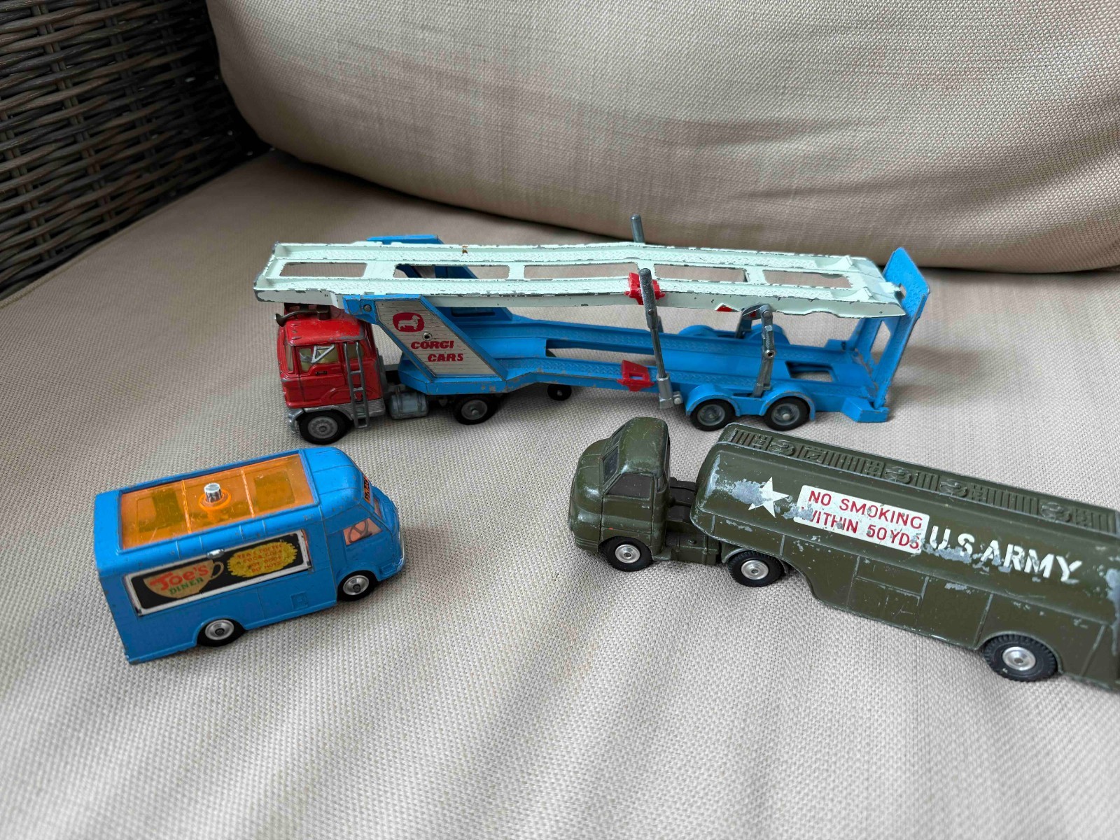 Vintage Corgi Toys Diecast Lot 1138 Transporter 1134 Army Tanker 471 Joes Diner
