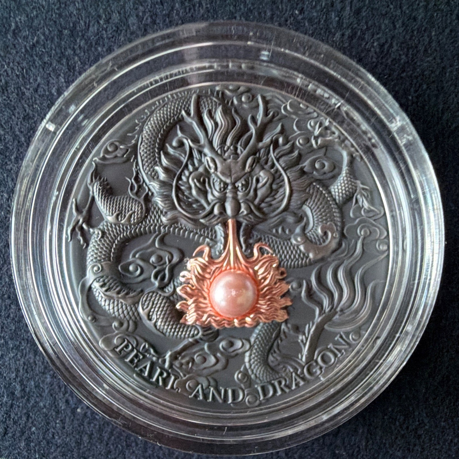Mint XXI 2024 Niue $5 Pink Pearl and Dragon 2oz Silver .999 Antique COA 57/500
