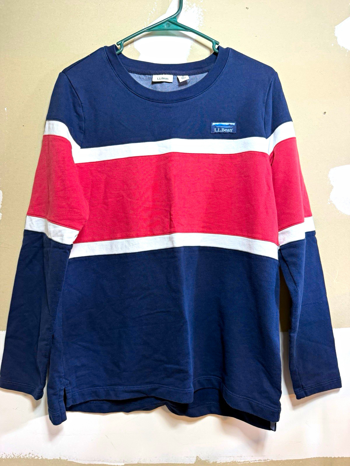 L.L.Bean Mens M Navy Red White Striped Crewneck Cotton Knit Pullover Sweater L.L.Bean Mens M Navy Red White Striped Crewneck Cotton Knit Pullover Sweater
