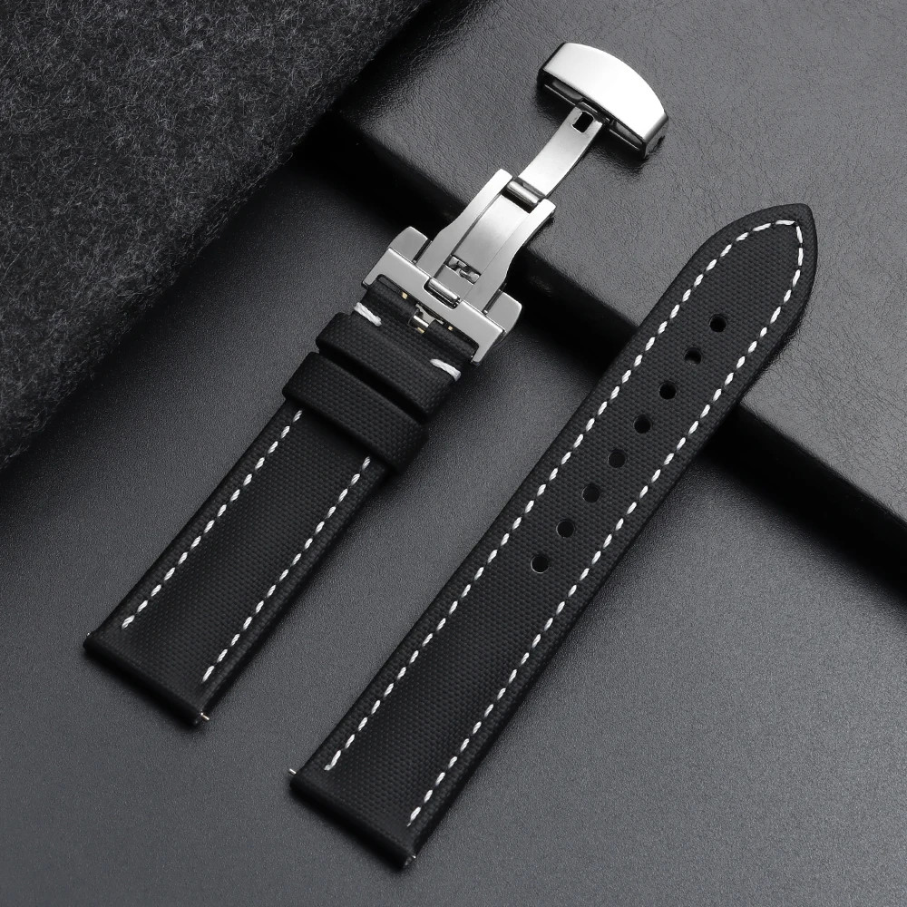 18/19/20/21/22mm Premium Sailcloth Watch Strap Quick Release Deployant Clasp