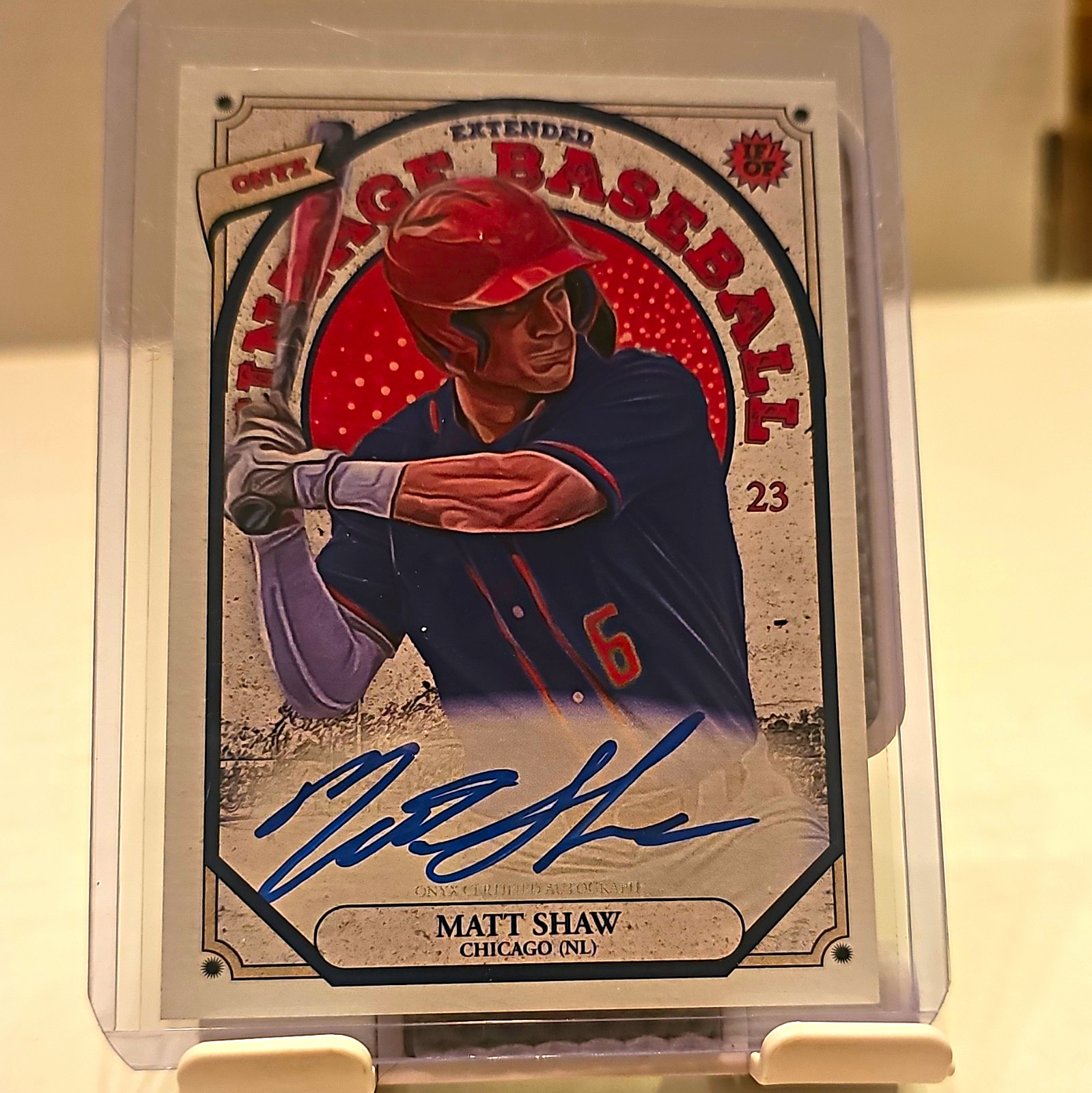 2023 Onyx Vintage Extended Matt Shaw Auto Blue Ink On-Card Cubs RC Prospect